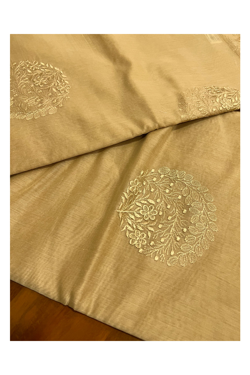 Southloom Light Brown Cotton Designer Saree with Embroidery Work