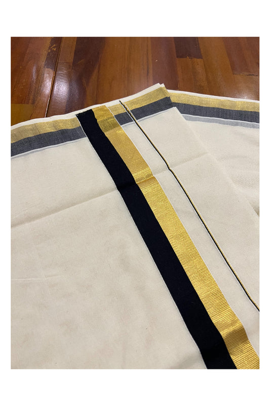 Kerala Pure Cotton Plain Saree with Kasavu Black 2 inch Border and Pallu