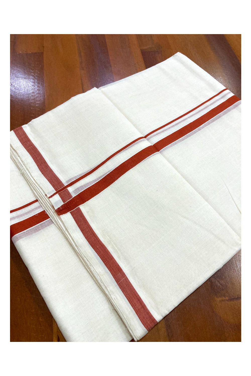 Southloom Premium Handloom Pure Cotton Mundu with Dark Orange Border (South Indian Dhoti)