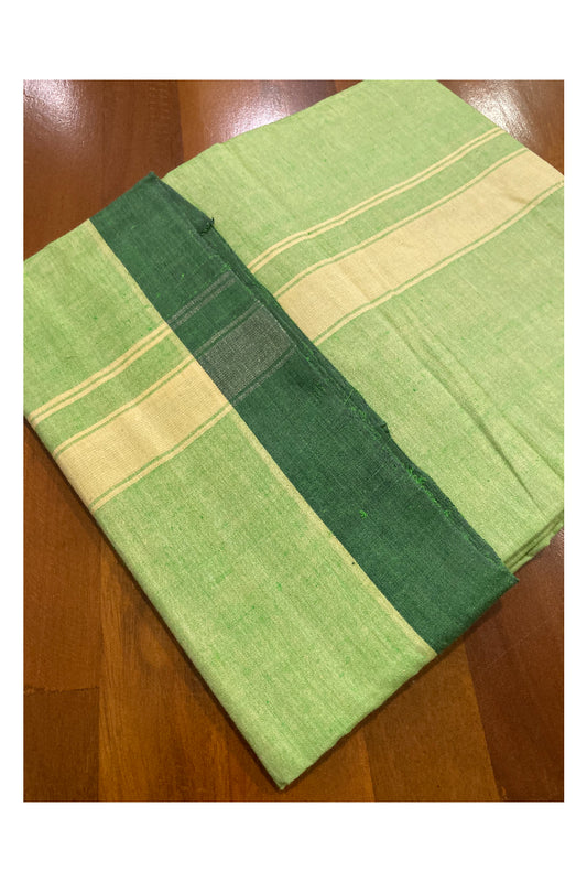 Southloom Premium Handloom Light Green Solid Single Mundu (Lungi) with Yellow Border