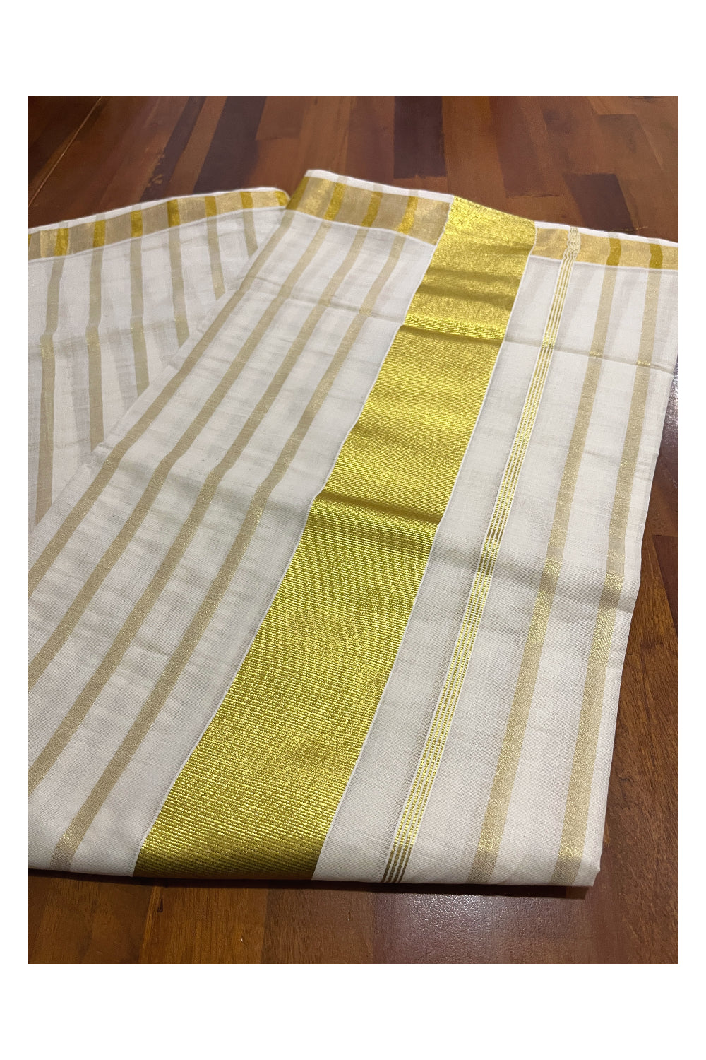 Pure Cotton Kerala Kasavu Wide Lines Saree with 3 inch Border (Vishu Saree 2023)