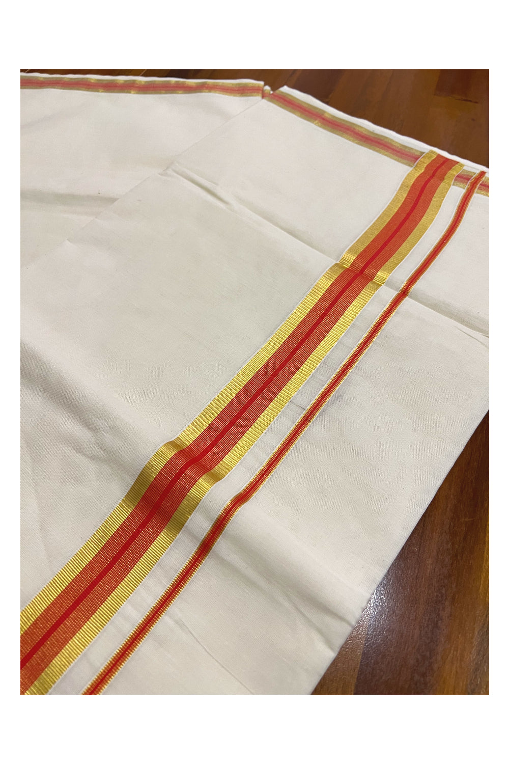 Pure Cotton Kerala Saree with Kasavu and Orange Border