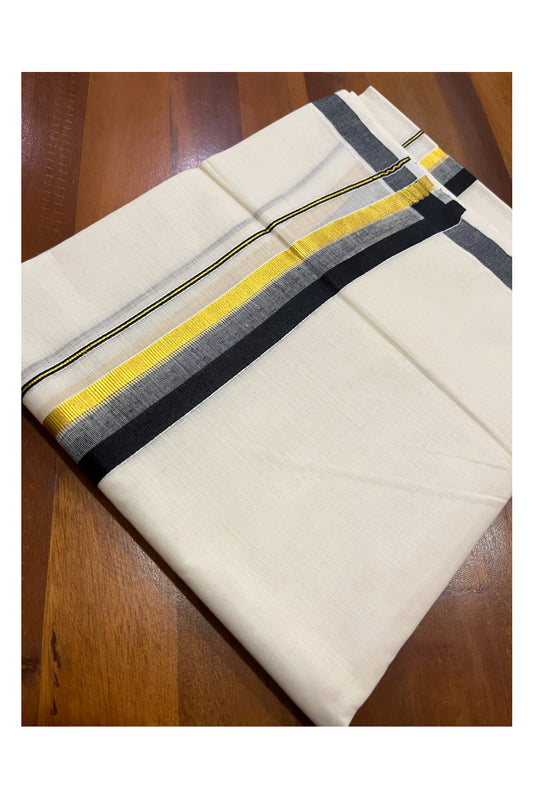 Pure Cotton Off White Double Mundu with Black and Kasavu Kara (South Indian Dhoti)