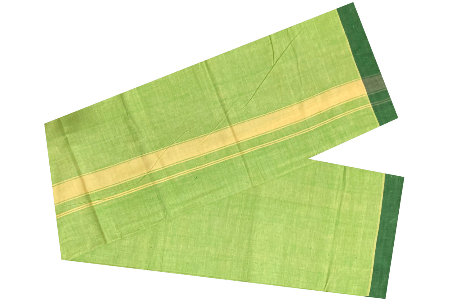 Southloom Premium Handloom Light Green Solid Single Mundu (Lungi) with Yellow Border