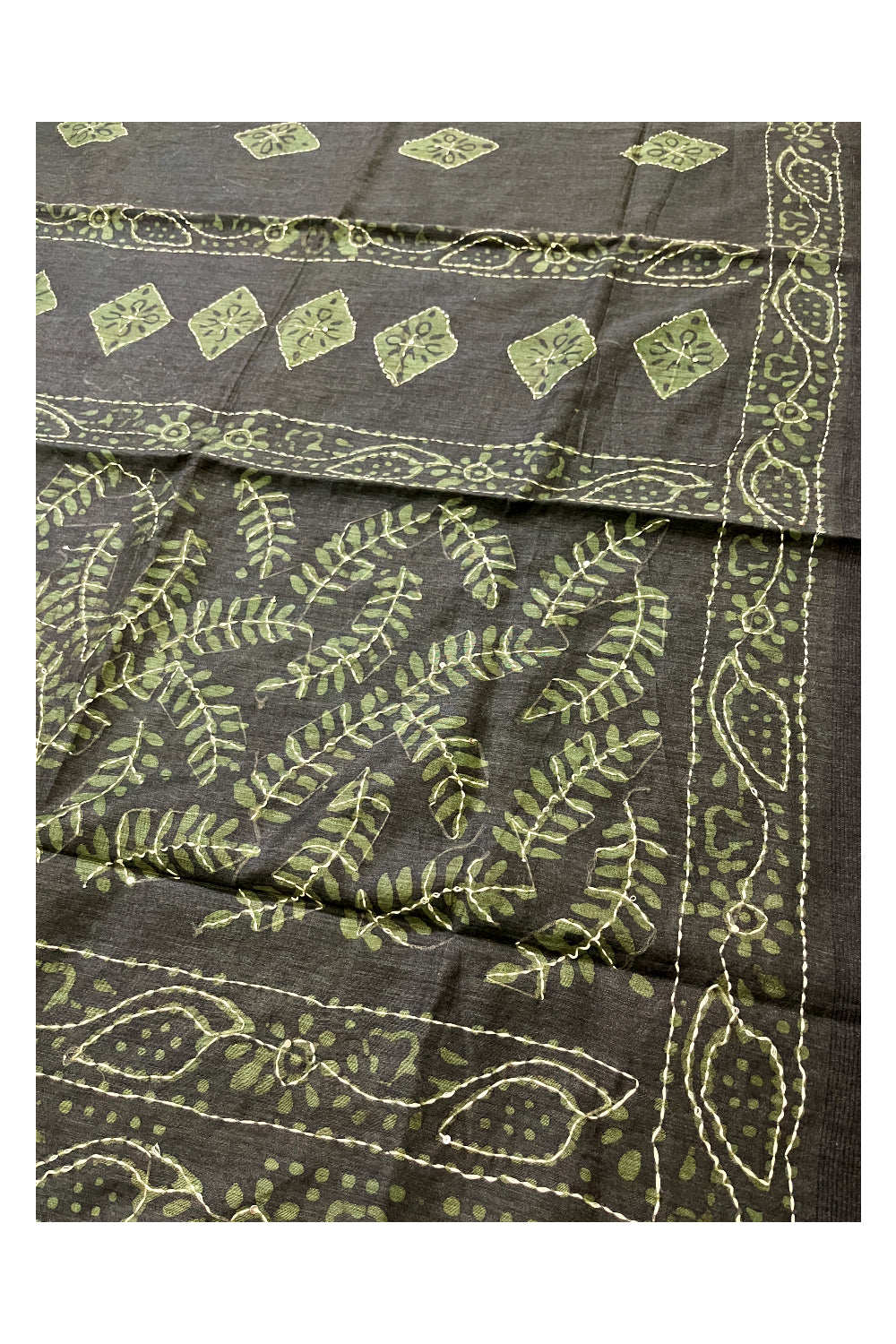 Southloom Cotton Green Saree with Thread works on Body and Pallu