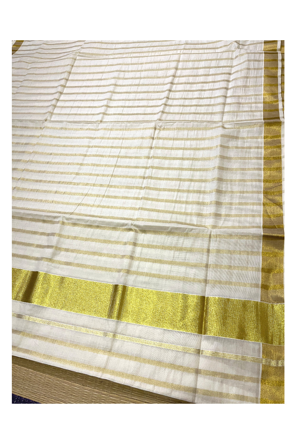 Pure Cotton Kerala Kasavu Wide Lines Saree with 3 inch Border (Vishu Saree 2023)