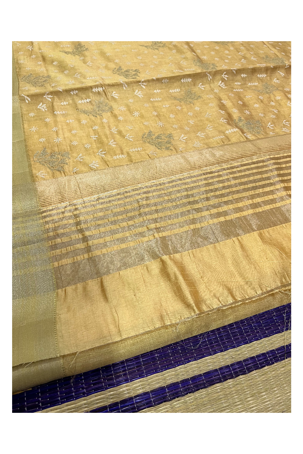 Southloom Golden Yellow Semi Tussar Designer Thread Work Saree