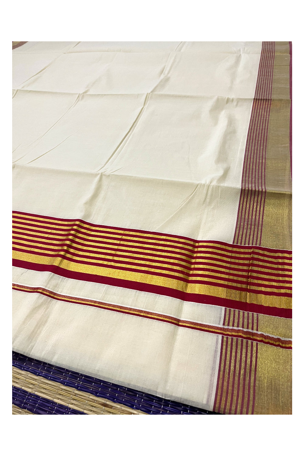 Pure Cotton Kerala Saree with Kasavu and Red Border