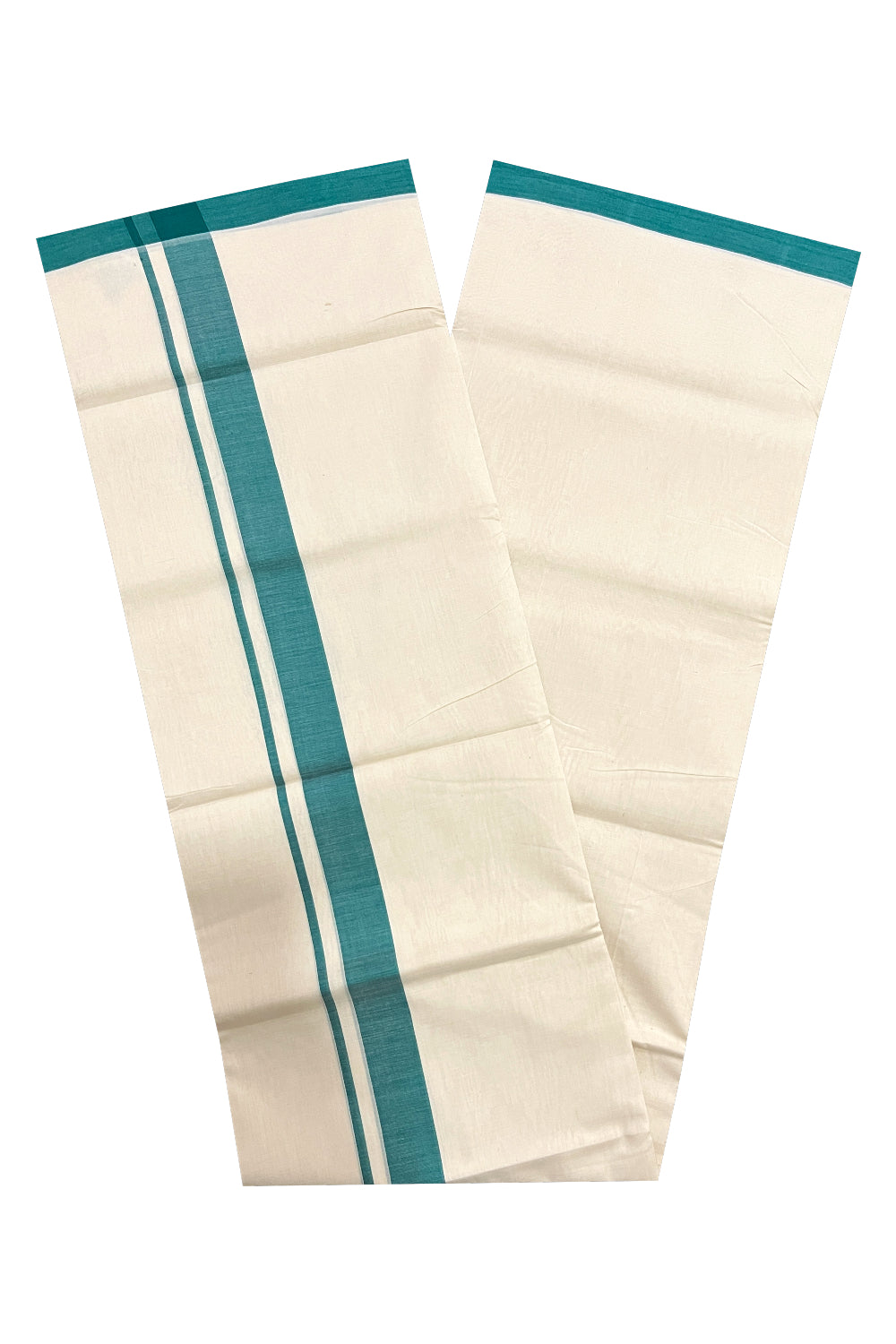 Southloom Premium Unakkupaavu Handloom Mundu with Green Border (South Indian Kerala Dhoti)