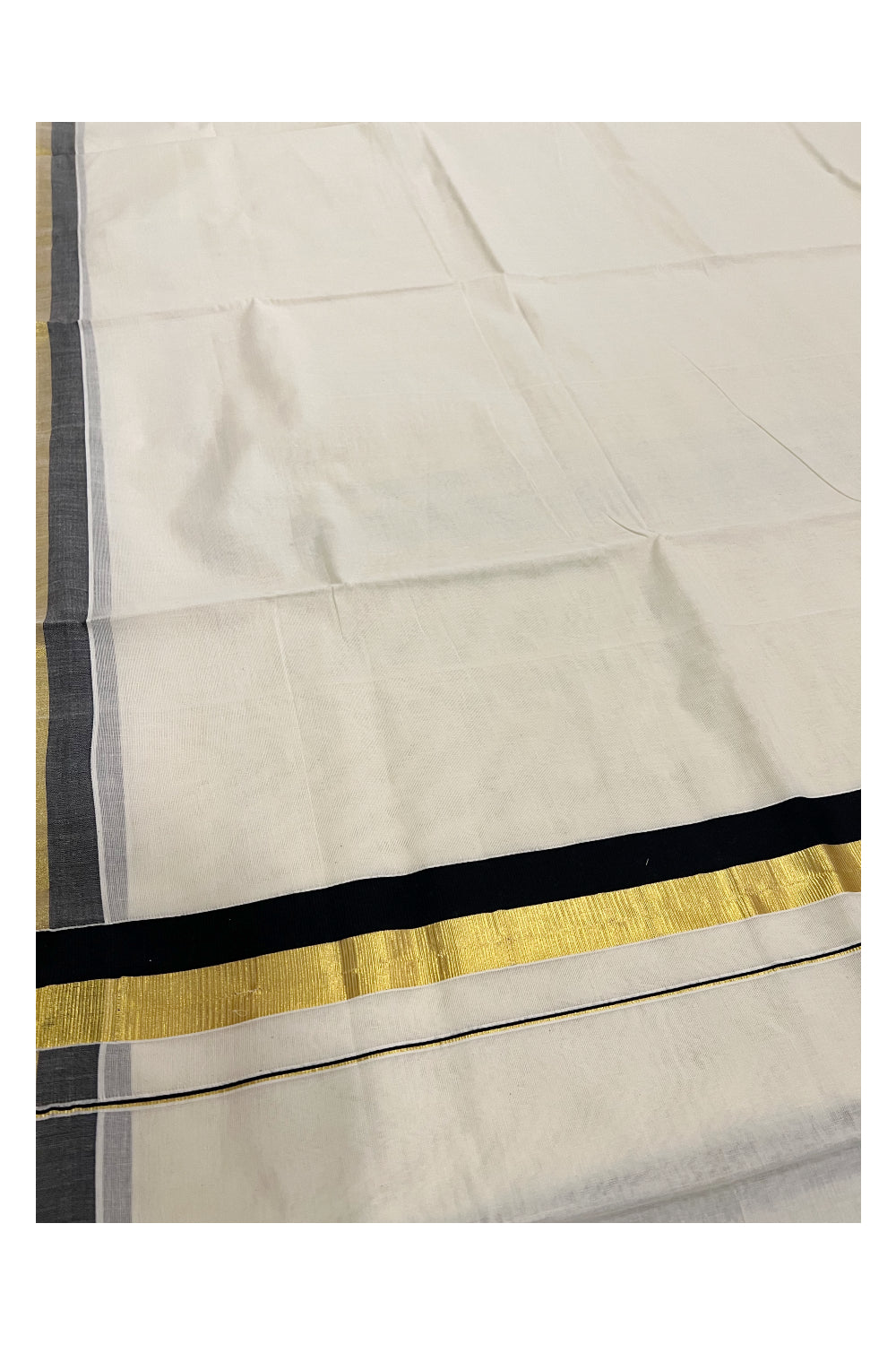 Kerala Pure Cotton Plain Saree with Kasavu Black 2 inch Border and Pallu