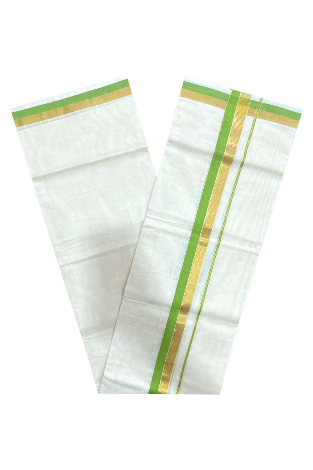 Southloom Premium Handloom Pure Cotton Mundu with Kasavu and Green Border (South Indian Dhoti)