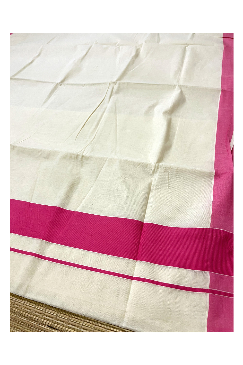 Pure Cotton Kerala Cotton Saree with Pink Border