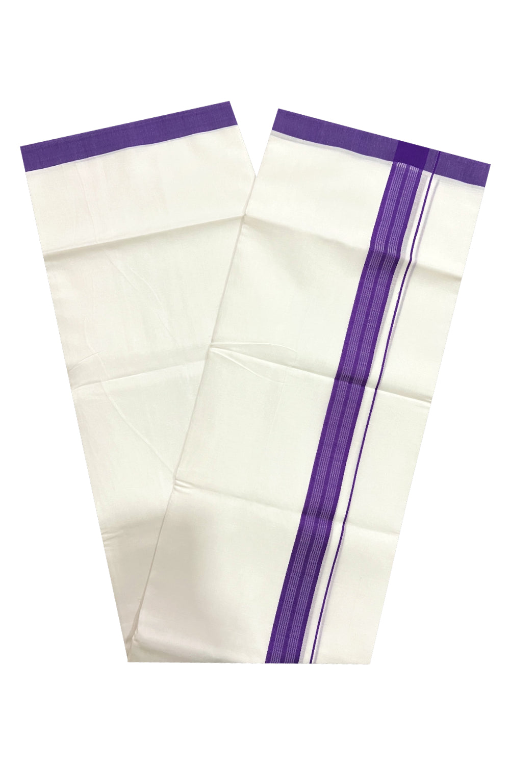 Pure White Cotton Double Mundu with Violet Border (South Indian Dhoti)