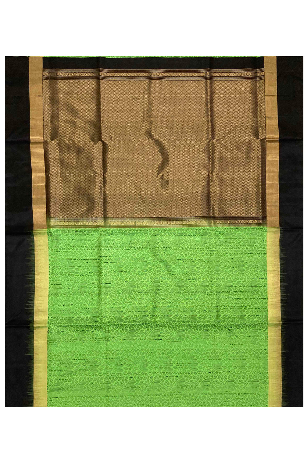 Southloom Handloom Pure Silk Kanchipuram Saree in Green Floral Motifs