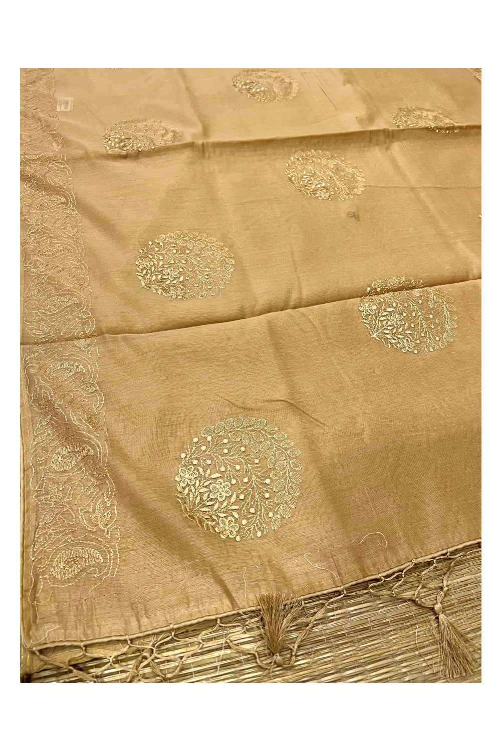 Southloom Light Brown Cotton Designer Saree with Embroidery Work