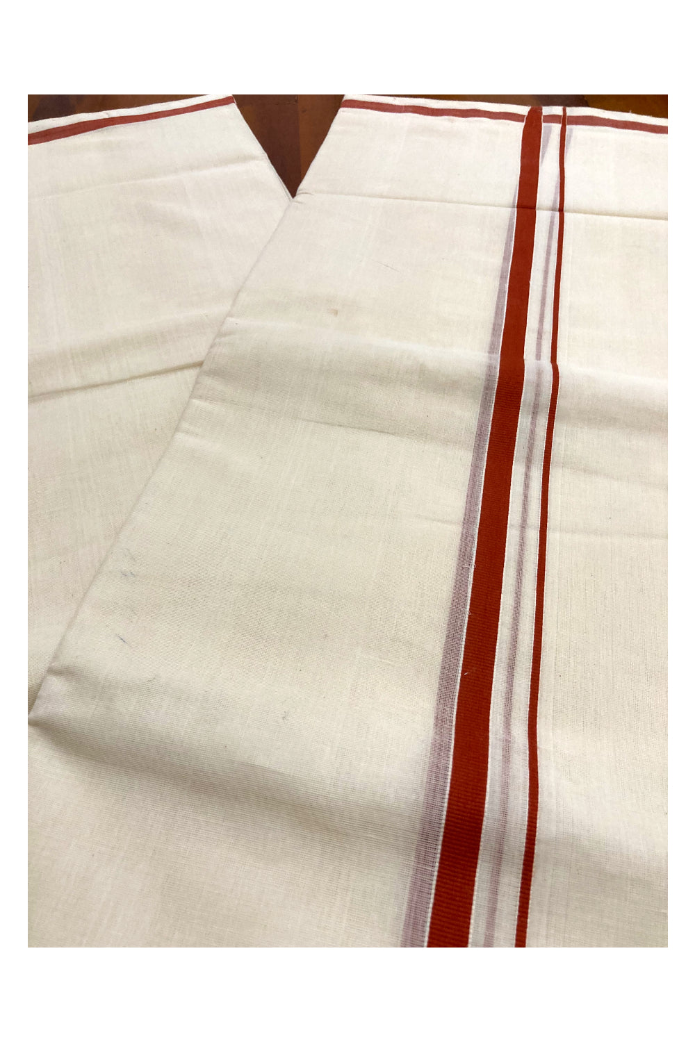 Southloom Premium Handloom Pure Cotton Mundu with Dark Orange Border (South Indian Dhoti)