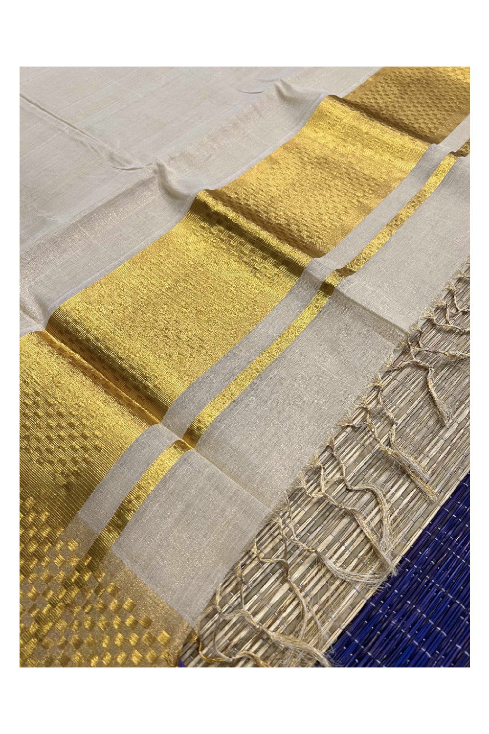 Southloom Premium Handloom Kasavu Tissue Saree with 5 inch Paa Neythu Pallu