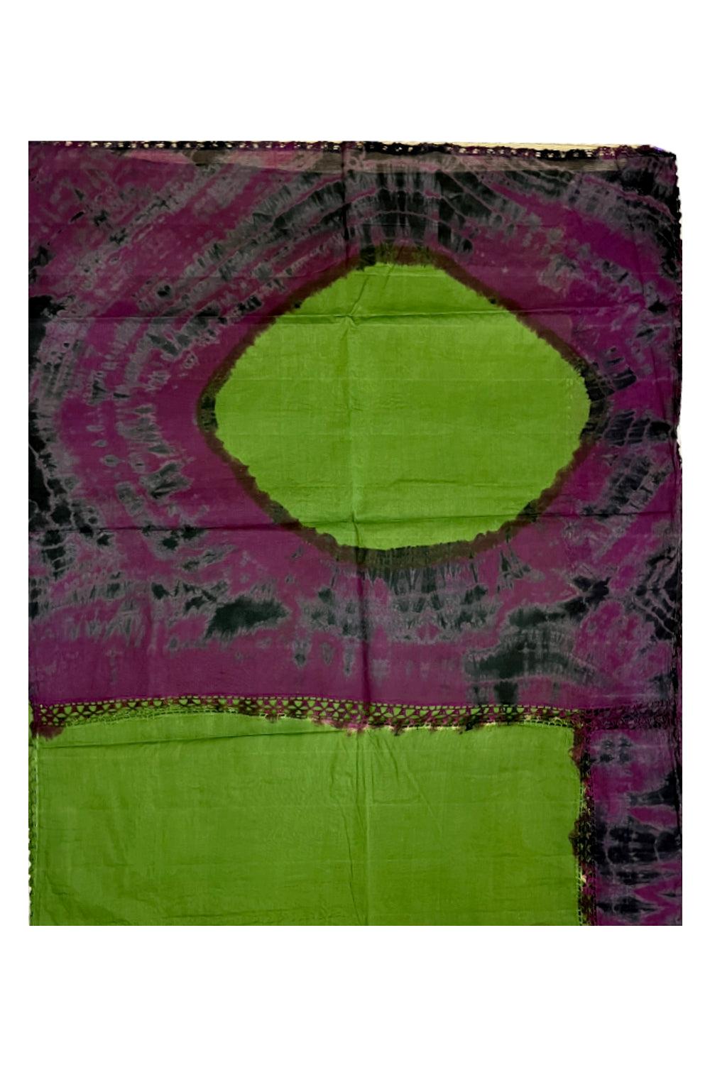 Southloom Pure Cotton Green Saree with Designer Purple Crochet works on Border