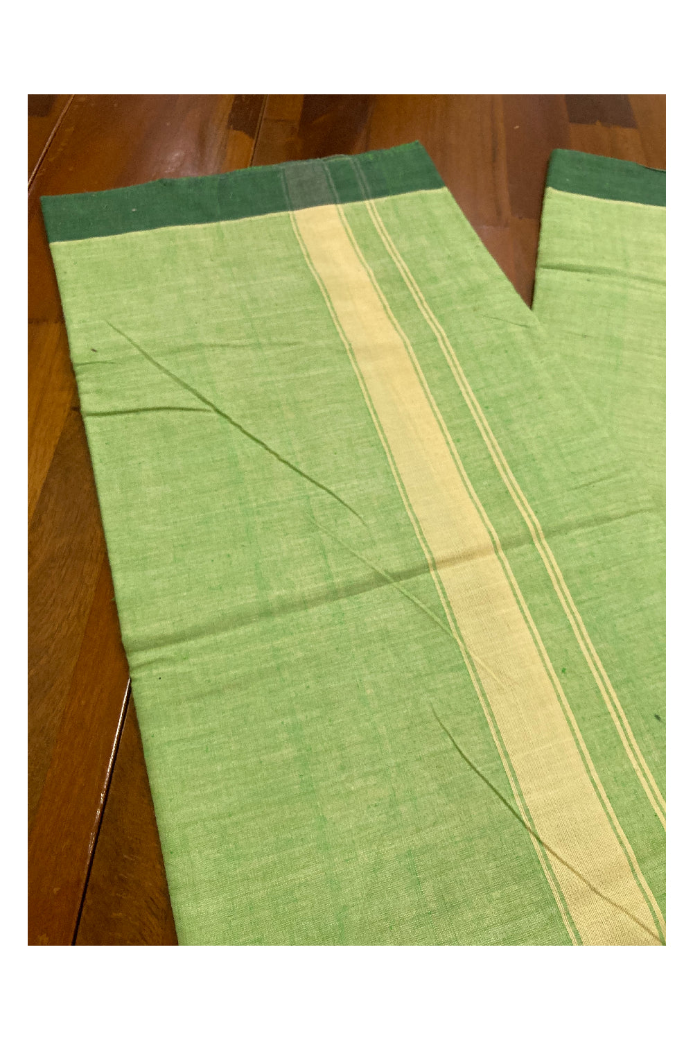 Southloom Premium Handloom Light Green Solid Single Mundu (Lungi) with Yellow Border