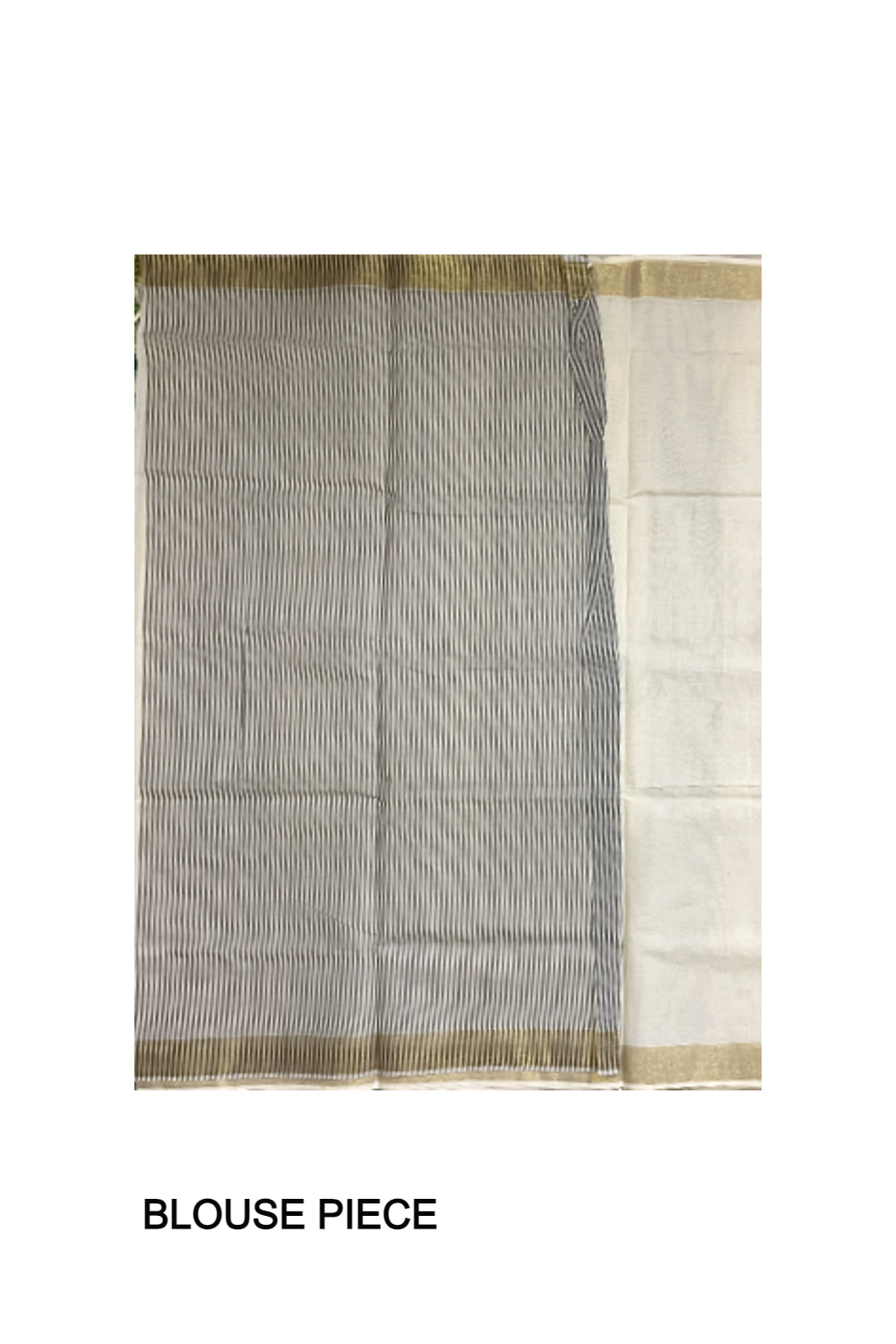 Pure Cotton Off White Kerala Saree with Grey Pallu and Lines Design Running Blouse Piece (Onam Saree 2023)