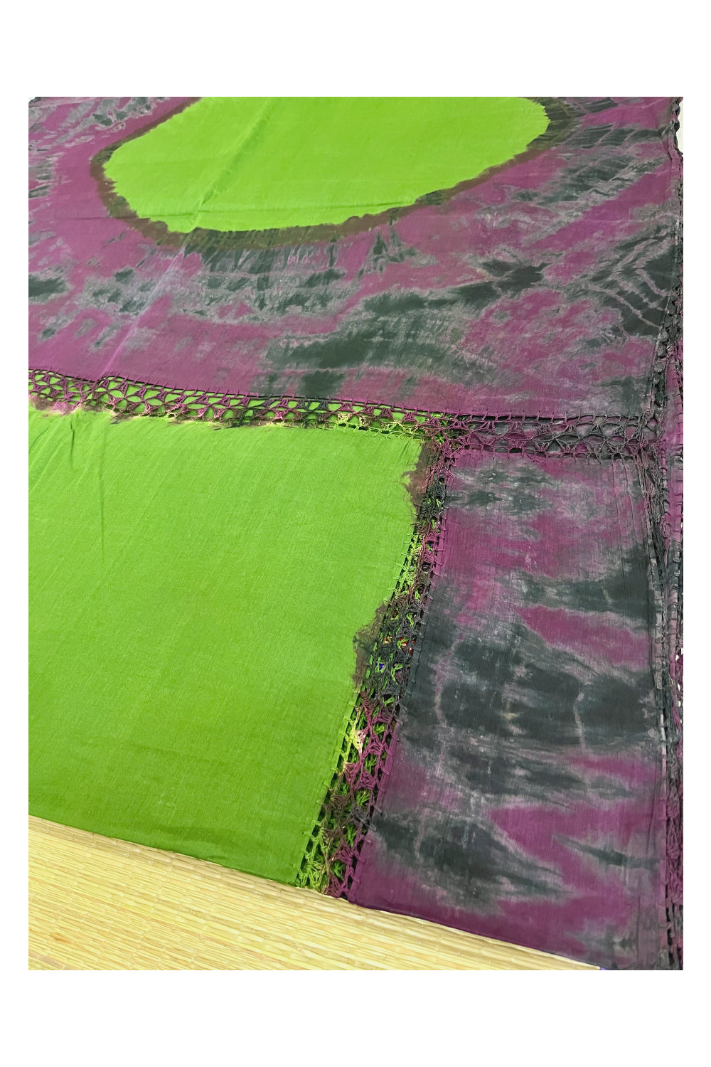 Southloom Pure Cotton Green Saree with Designer Purple Crochet works on Border