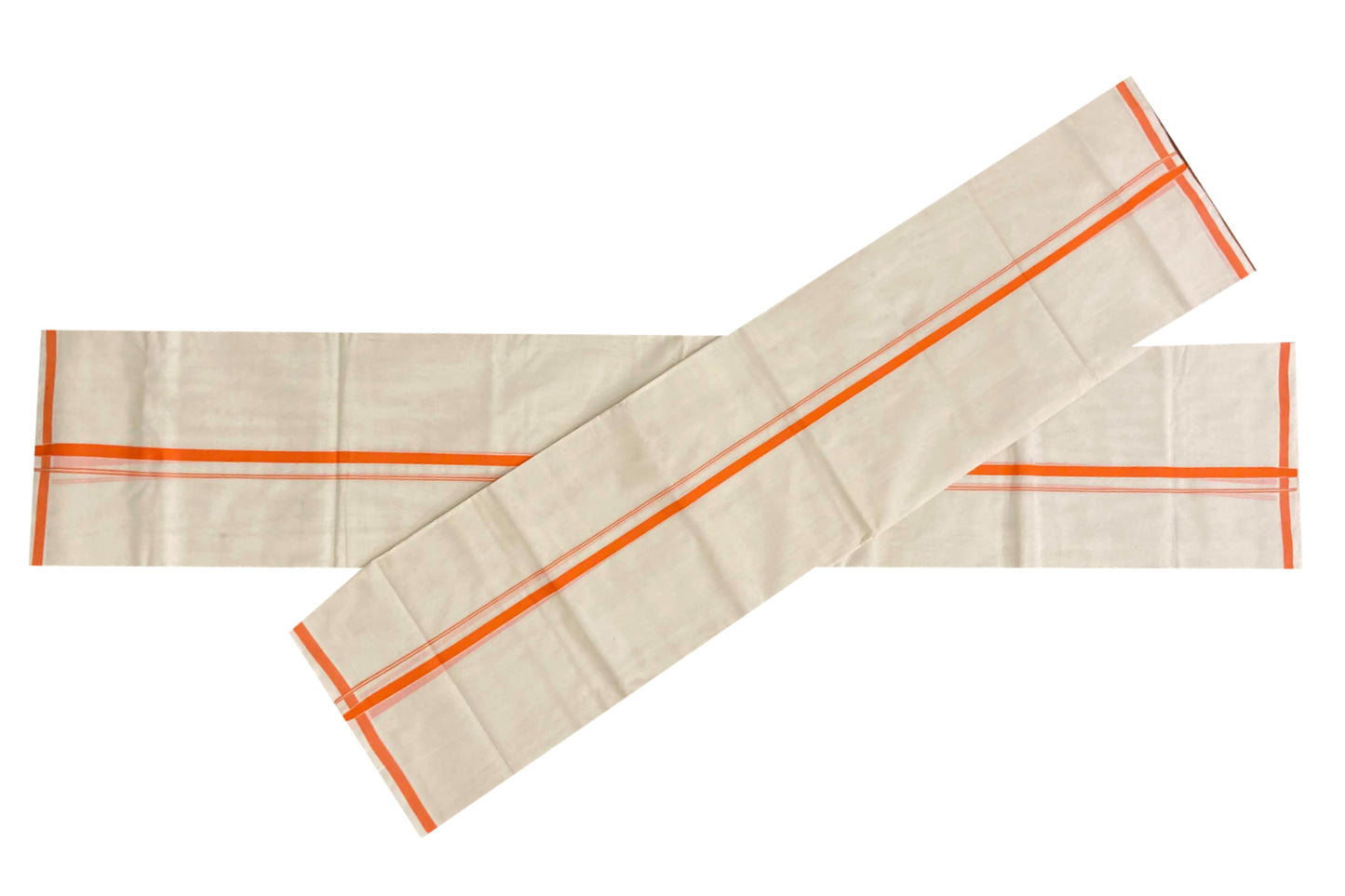 Southloom™ Premium Handloom Mundum Neriyathum (Set Mundu) with 0.5 inch Orange Border (Weaver: Jaya)