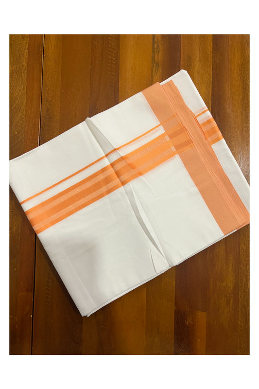 Pure White Cotton Double Mundu with Orange Line Border (South Indian Dhoti)