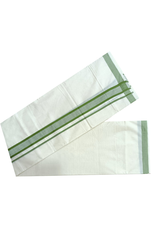 Off White Kerala Double Mundu with Green Kara (South Indian Dhoti)