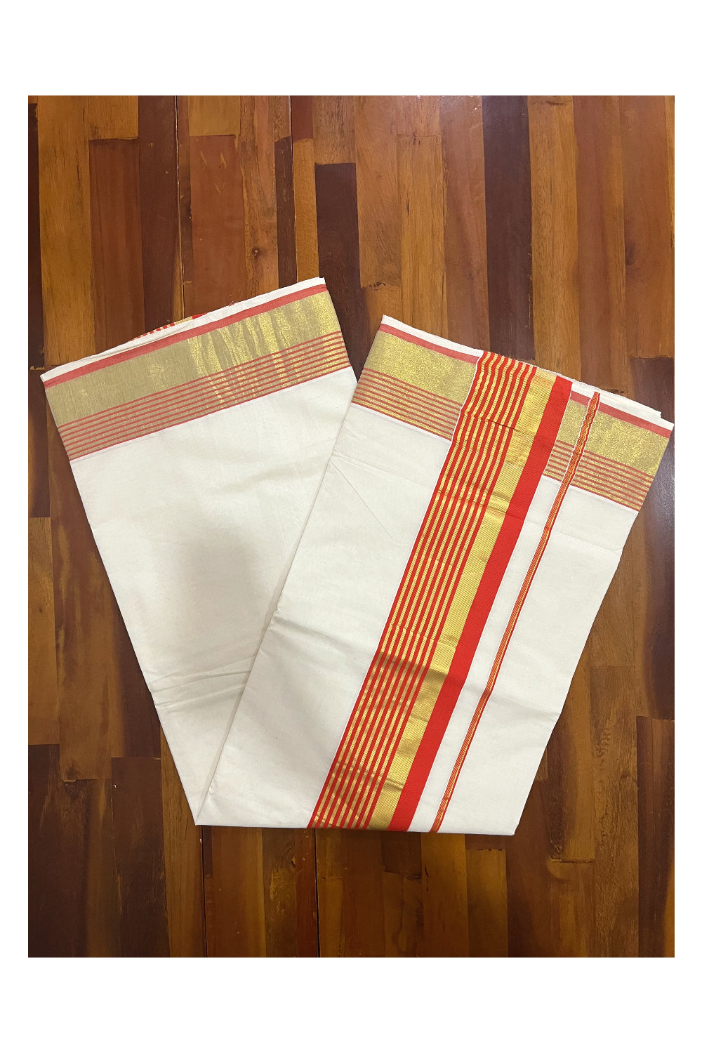 Pure Cotton Kerala Saree with Kasavu and Orange Border