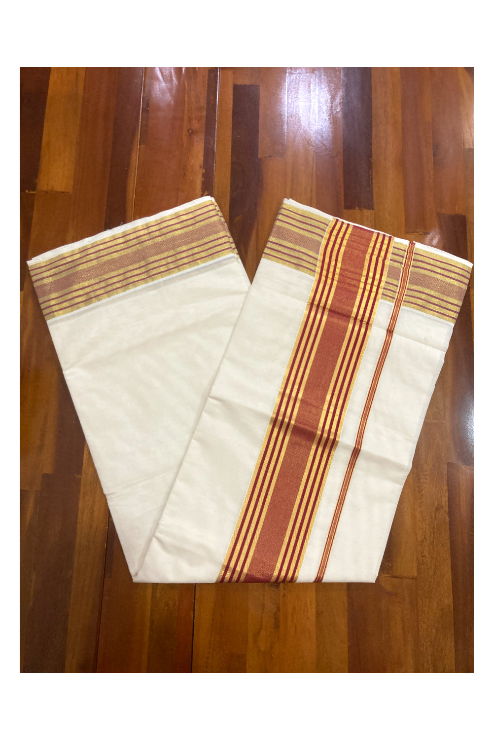 Kerala Pure Cotton Plain Saree with Kasavu and Maroon Border