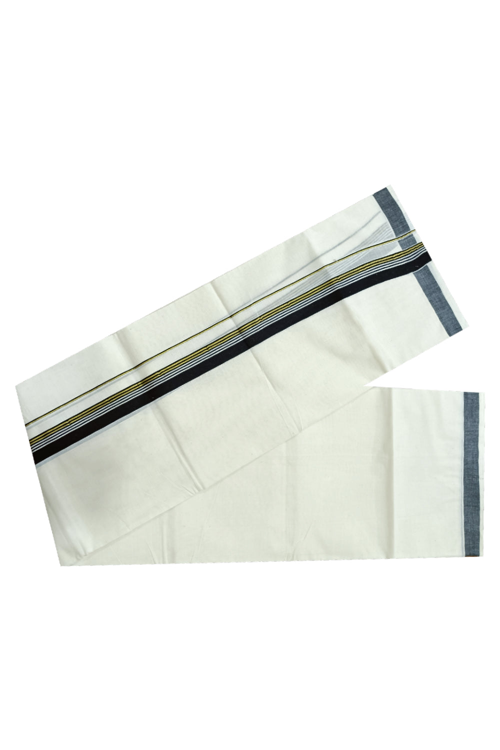 Off White Kerala Double Mundu with Kasavu and Black Kara (South Indian Dhoti)