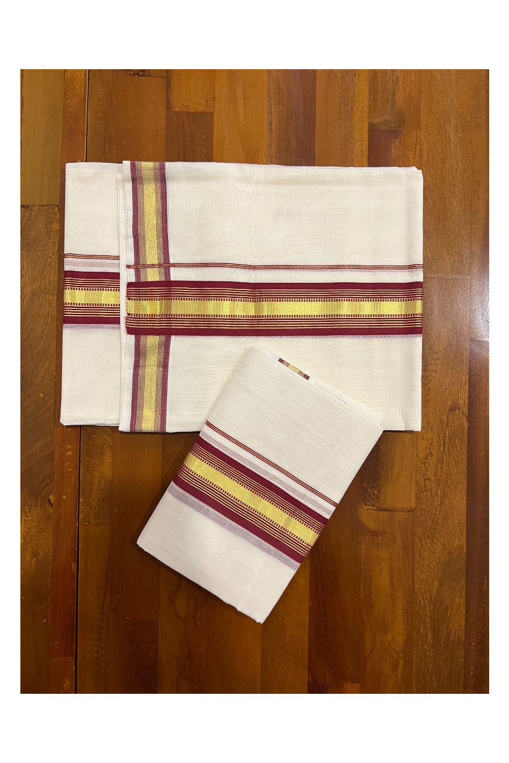 Southloom Premium Handloom Set Mundu with Kasavu and Maroon Border 2.70 Mtrs