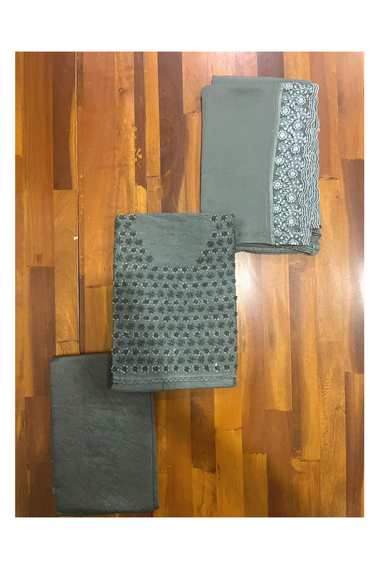 Southloom™ Cotton Churidar Salwar Suit Material in Dark Grey Thread Works in Yoke