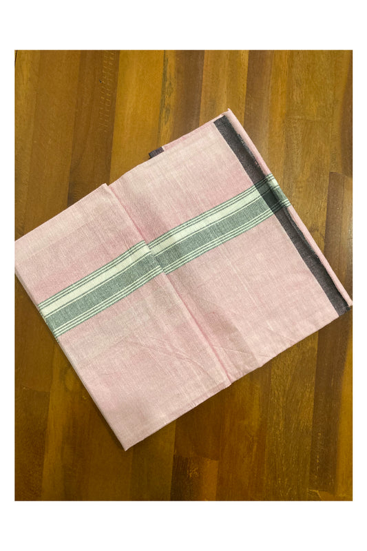 Southloom Premium Handloom Pink Solid Single Mundu (Lungi) with Black White Lines Border