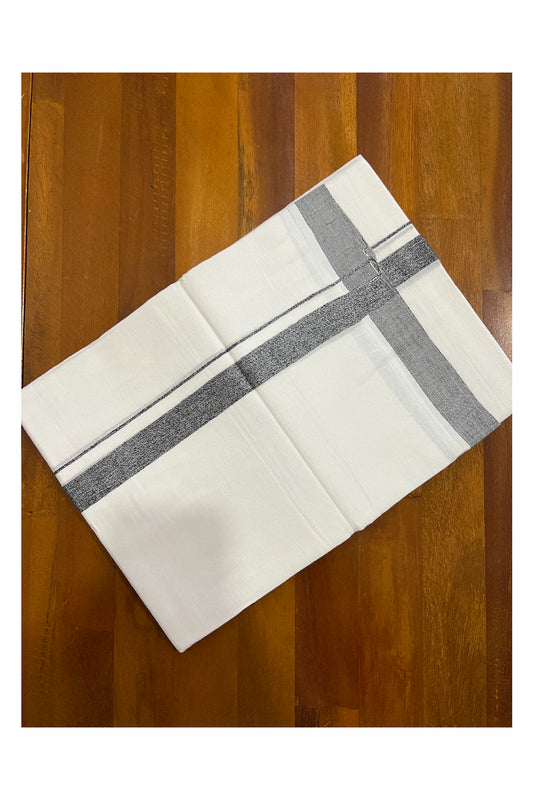 Pure White Kerala Cotton Double Mundu with Black Border (South Indian Dhoti)