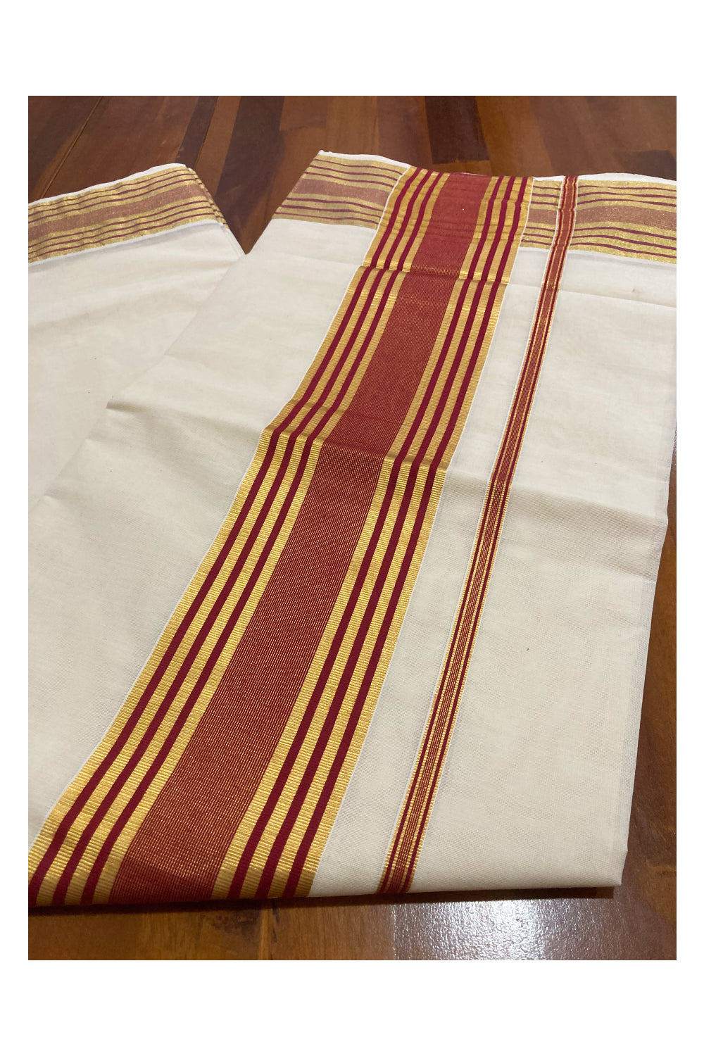 Kerala Pure Cotton Plain Saree with Kasavu and Maroon Border