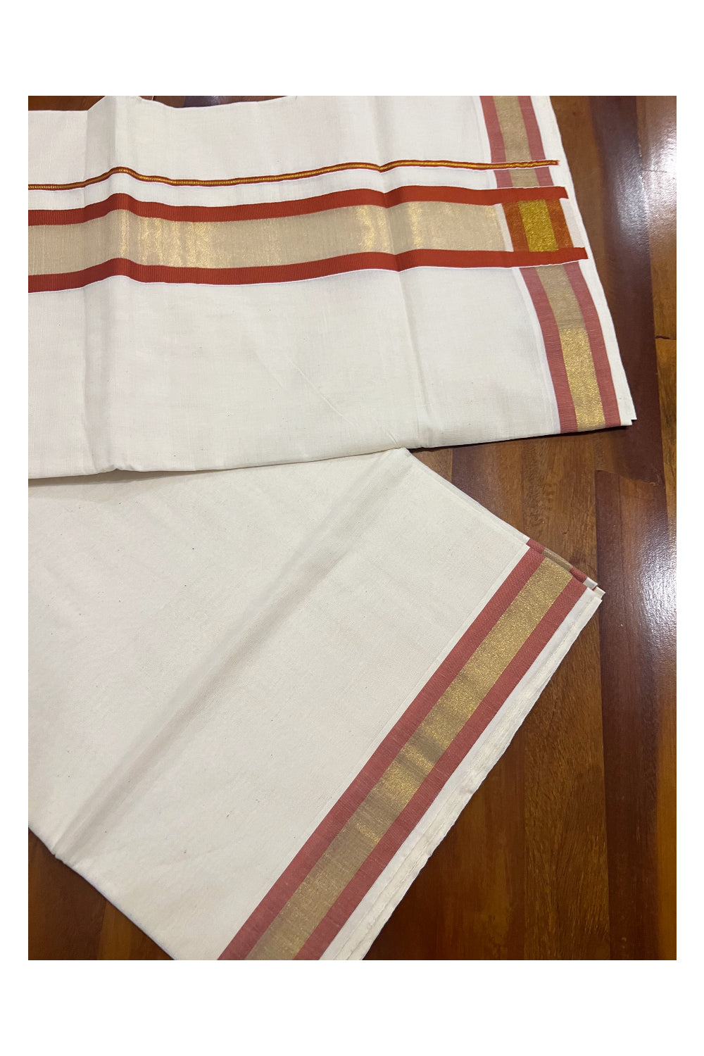 Pure Cotton Kerala Plain Saree with Kasavu and Orange Border