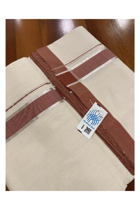 Southloom Balaramapuram Unakkupaavu Premium Handloom Mundu with Brick Red and SIlver Kasavu Border