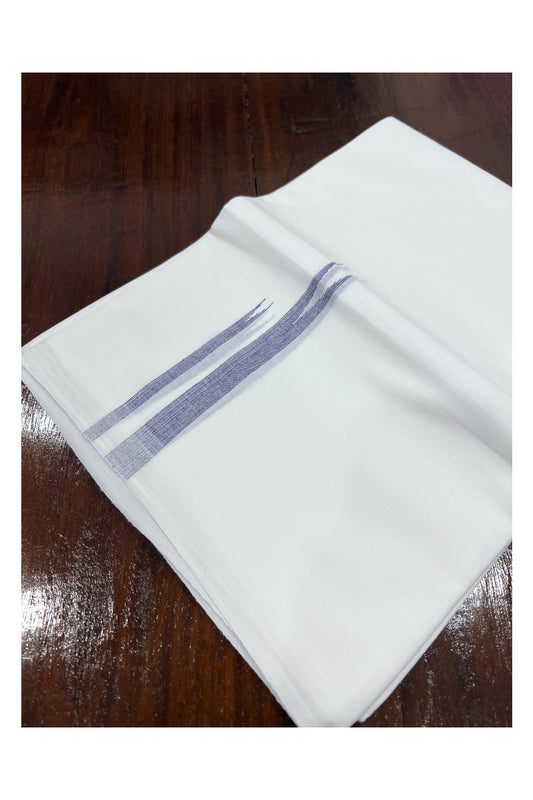 Pure White Cotton Double Borderless Mundu with Blue Chutti Design on Bottom (South Indian Dhoti)