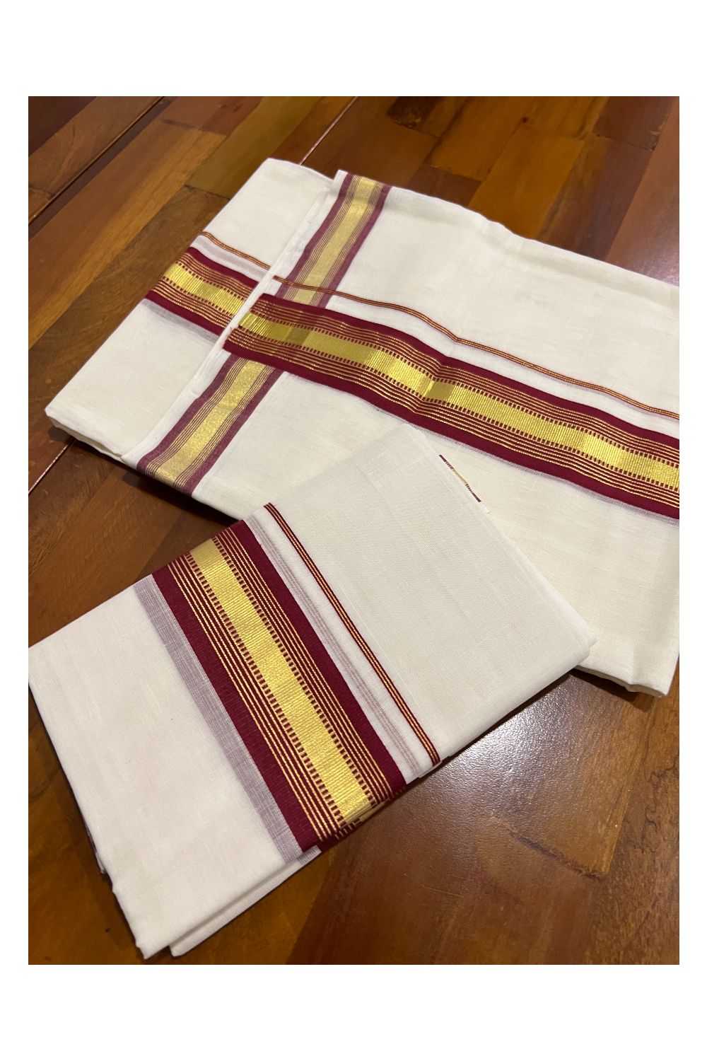 Southloom Premium Handloom Set Mundu with Kasavu and Maroon Border 2.70 Mtrs