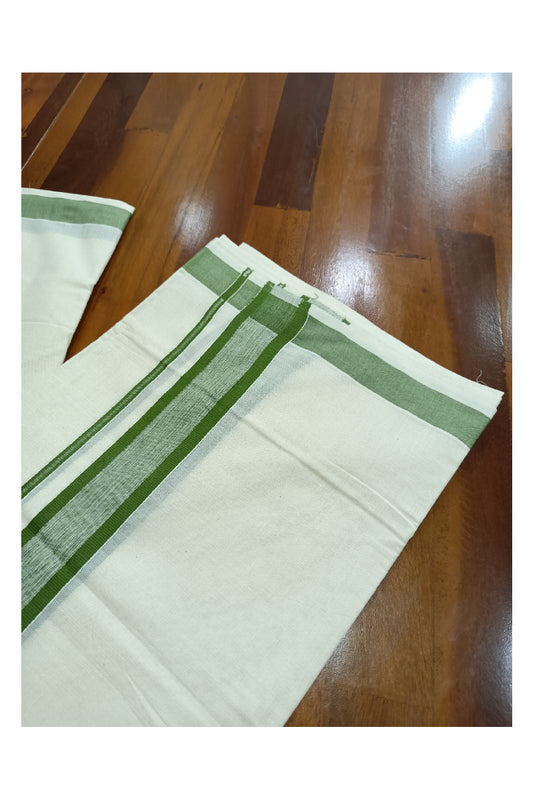 Off White Kerala Double Mundu with Green Kara (South Indian Dhoti)