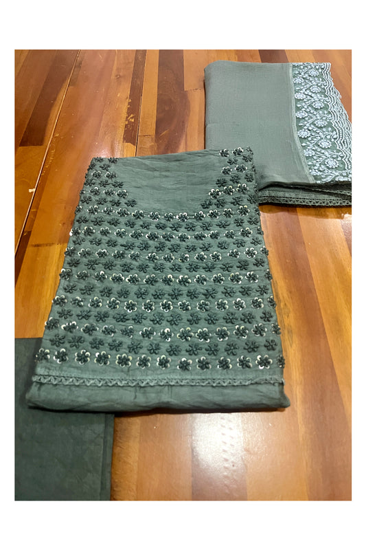 Southloom™ Cotton Churidar Salwar Suit Material in Dark Grey Thread Works in Yoke