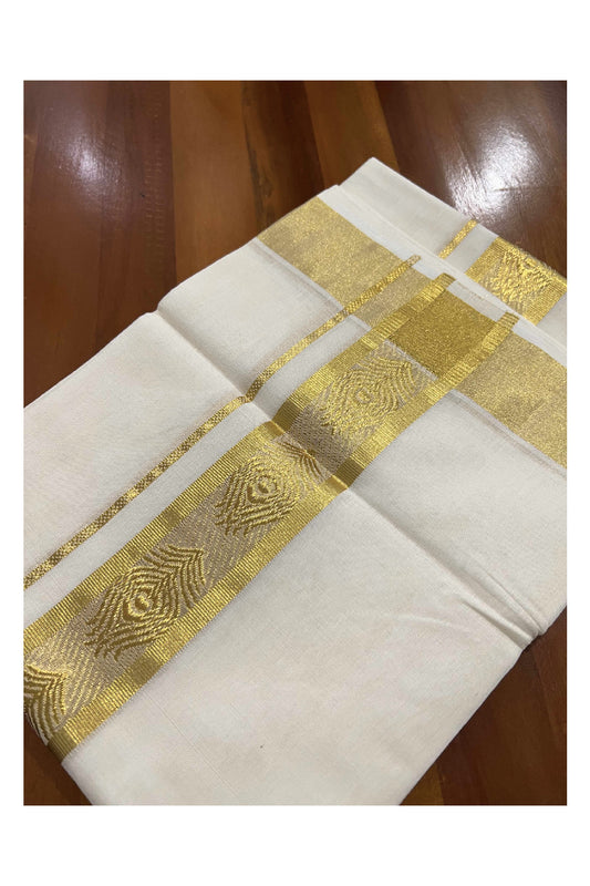 Southloom Balaramapuram Handloom Pure Cotton Wedding Mundu with Kasavu Feather Woven Kara (South Indian Dhoti)