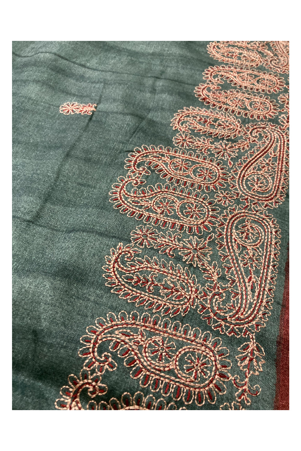 Southloom Manipuri Silk Dark Green Designer Saree with Embroidery work