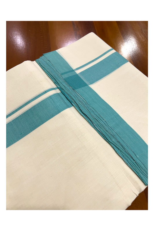 Southloom Super Premium Unakkupaavu Handloom Double Mundu with Turquoise Border