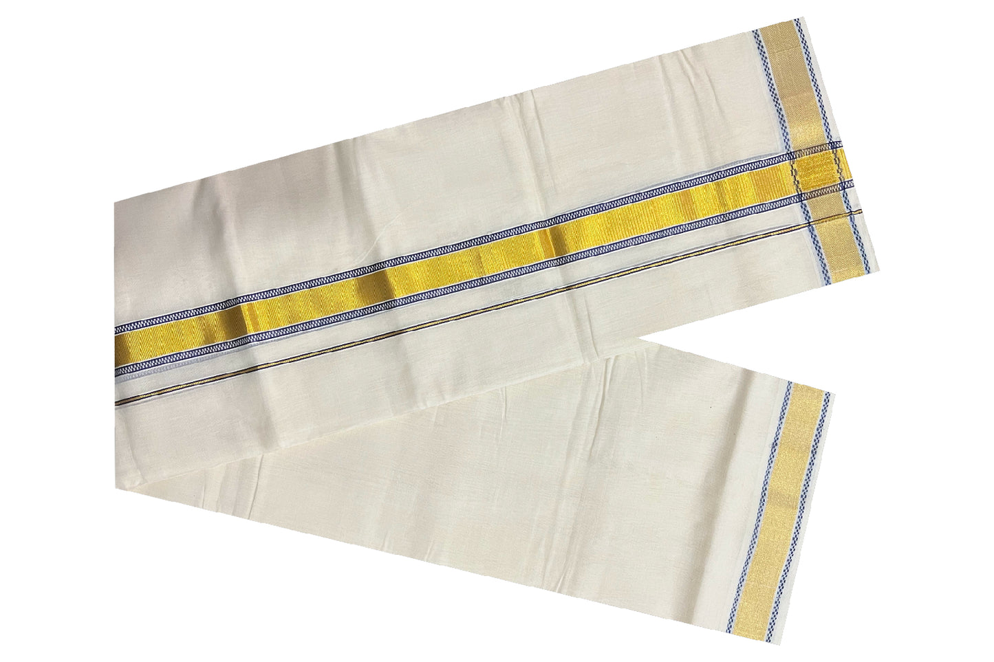 Southloom Balaramapuram Handloom Pure Cotton Mundu with Kasavu and Violet Design Border (South Indian Dhoti)