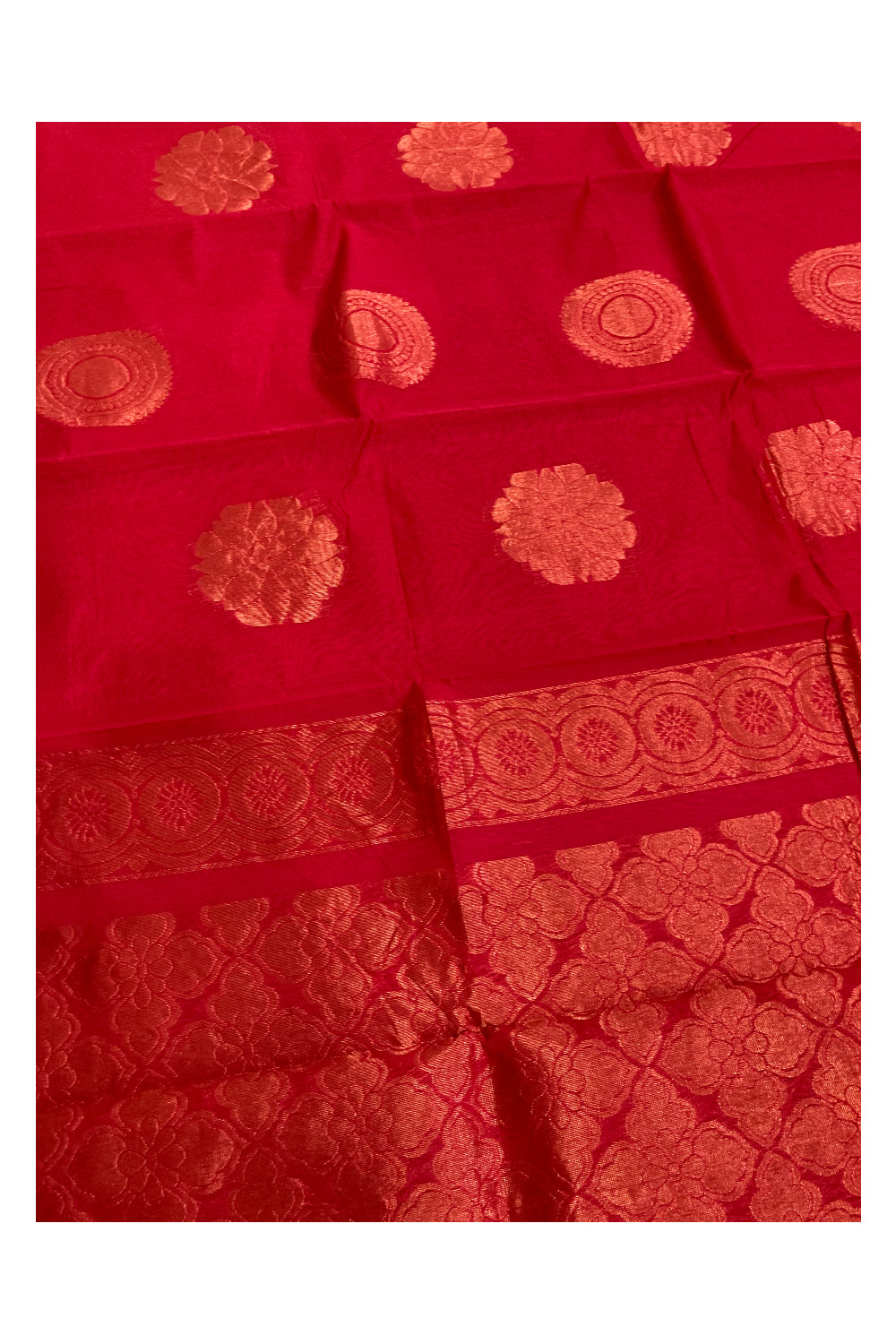 Southloom Cotton Silk Borderless Red Designer Saree with Zari Motifs