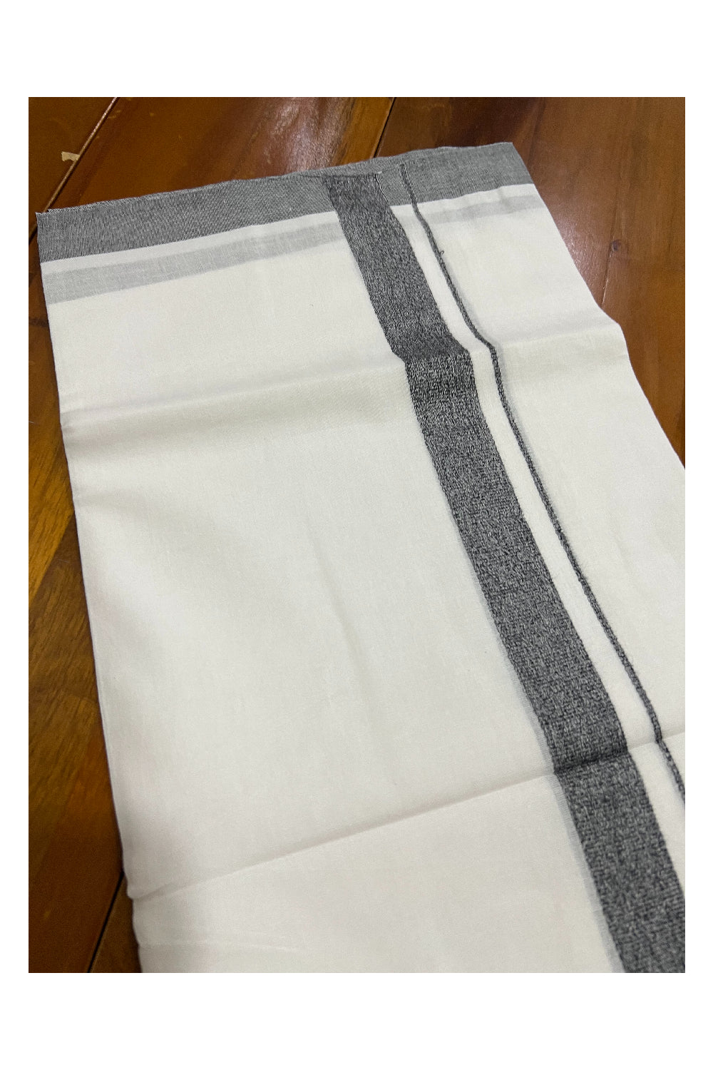 Pure White Kerala Cotton Double Mundu with Black Border (South Indian Dhoti)