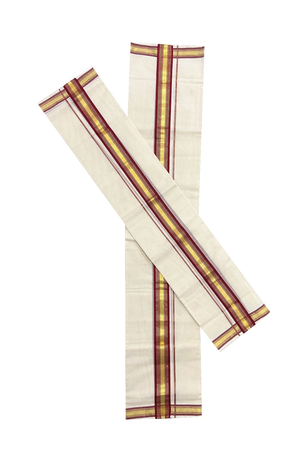 Southloom Premium Handloom Set Mundu with Kasavu and Maroon Border 2.70 Mtrs