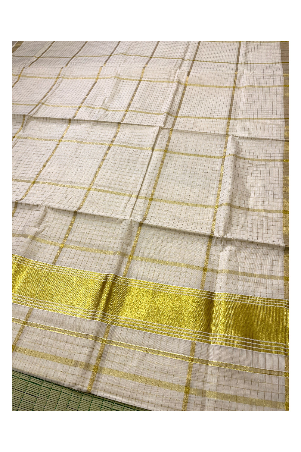 Pure Cotton Kerala Saree with Kasavu Check Designs Across Body